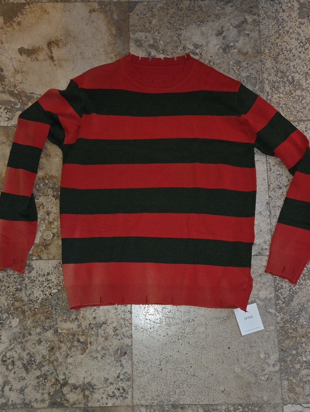 Freddy Kruger red and charcoal Striped Crewneck Sweater - Unbranded